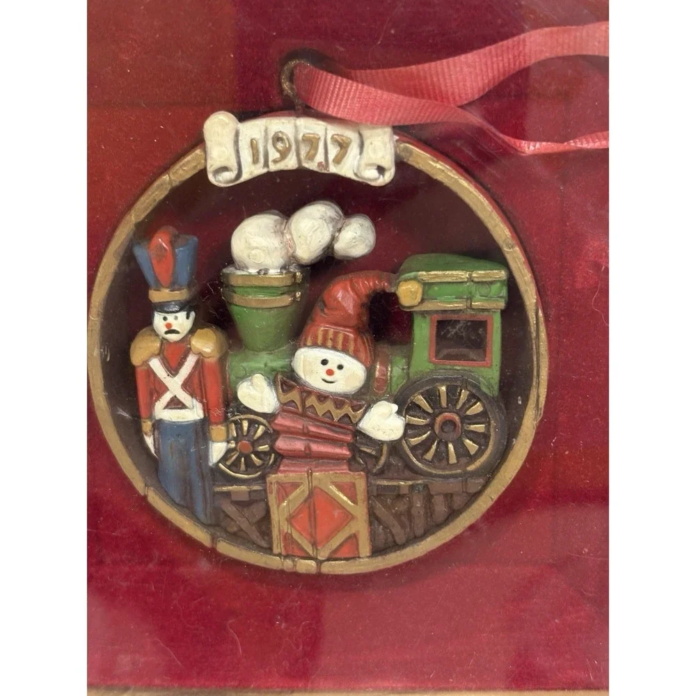 Vtg Hallmark Tree Trimmer Collection Train Soldier‎ Snowman Bear Ornament 1977